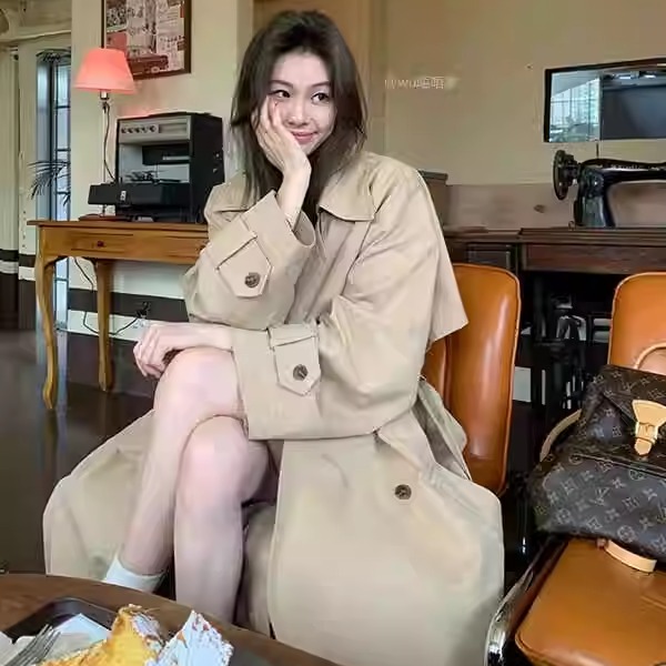 松弛感风衣外套女秋季2024年新款韩版宽松中长款卡其色英伦风大衣