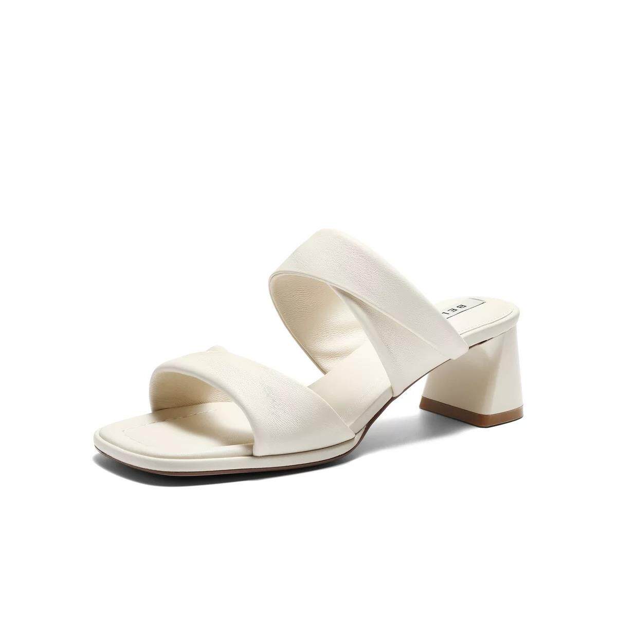 百丽粗跟简约扭结一字拖鞋女鞋2026夏新款真皮拖鞋F4R1  F4R1DBT6