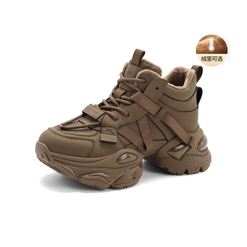 百丽高帮加绒老爹鞋女鞋子