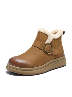 百丽鞋头擦色休闲靴女靴子2025冬新款真皮厚底短靴E5D1  E5D1DDD5