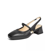 女鞋 子2025夏新款 真皮浅口单鞋 百丽粗高跟包头凉鞋 D8P1 D8P1DBH5