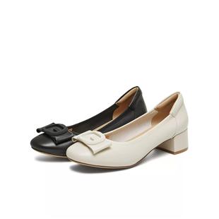 一脚蹬高跟鞋 天美意粗跟浅口单鞋 子2026春新款 女鞋 BI274AQ6 小皮鞋