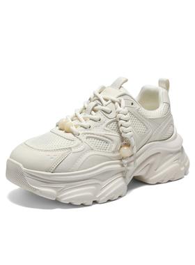 百丽白色老爹鞋免系带女鞋子2026春新款厚底休闲鞋E9K1  E9K1DAM6