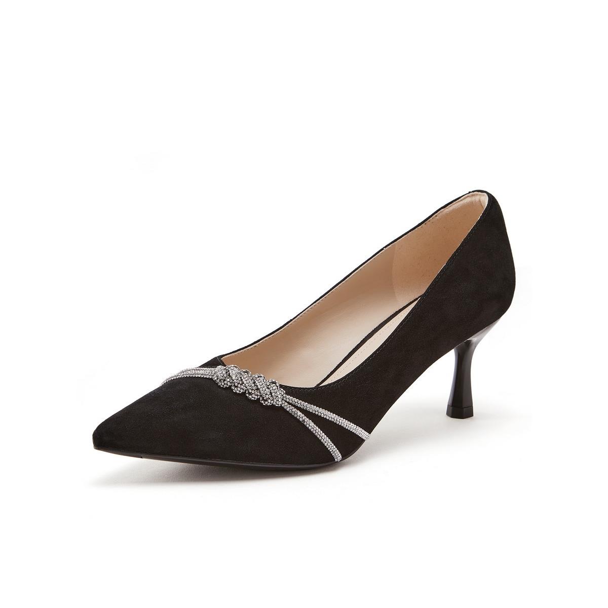 百丽水钻高跟浅口单鞋女鞋