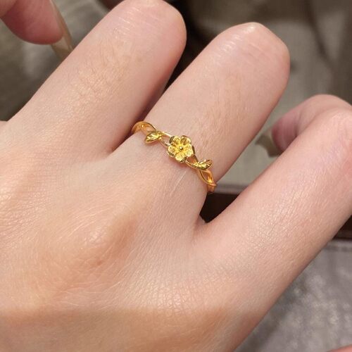 新中式黄金色小桃花开口戒指