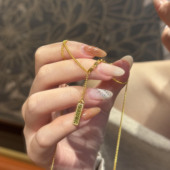 金店同款 24k亮金爆闪幸运龙鳞鱼鳞上上签小金块项链锁骨链时尚 潮