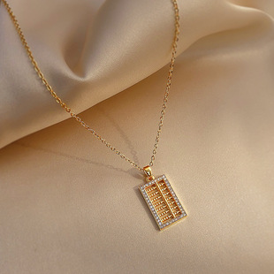 纯手工18k金镶钻如意小算盘钛钢项链女ins满钻黄金网红锁骨链颈链