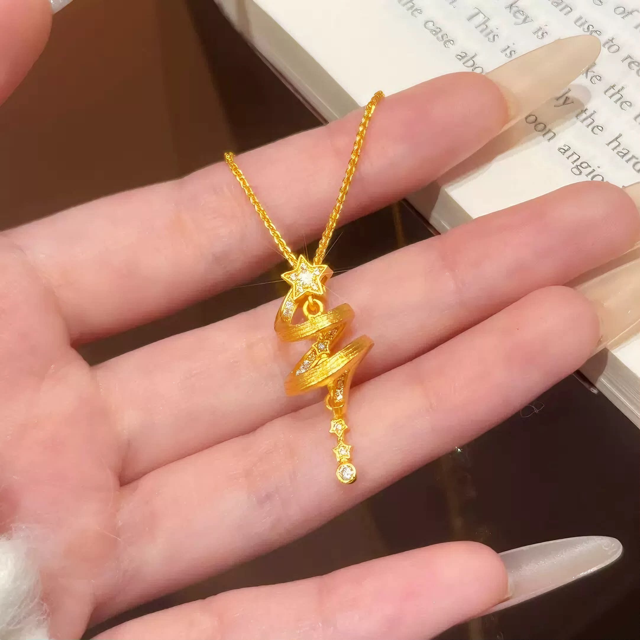 沙金星星圣诞树项链拉丝环绕闪钻圣诞树锁骨链高级感圣诞节礼物