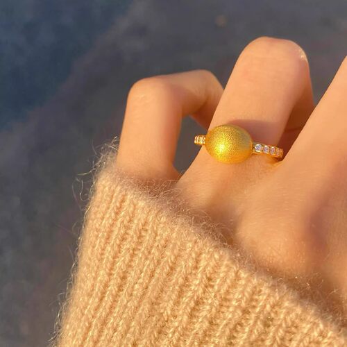 轻奢风24k金拉丝小松果戒指