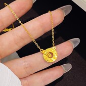 金店同款 沙金龙鳞闪耀环环相扣吊坠项链碎冰圆环锁骨链精致送女友