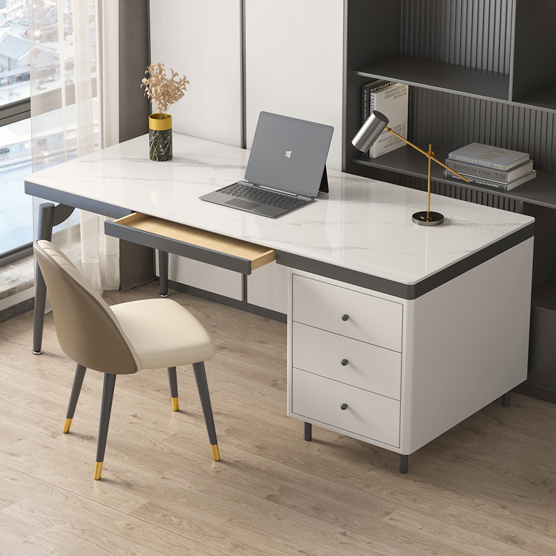 家用卧室轻奢岩板书桌简约现代网红老板办公桌电脑桌带抽屉工作台