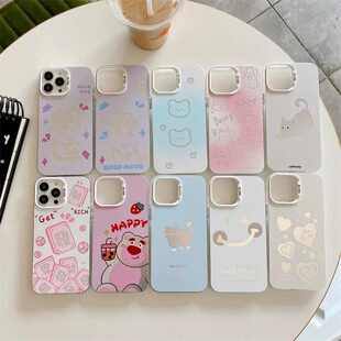 适用苹果16E女生可爱小清新潮流白色银星彩国潮镭射IMD卡通文字防摔磨砂硬手机壳15 PRO MAX 14 17保护套批发