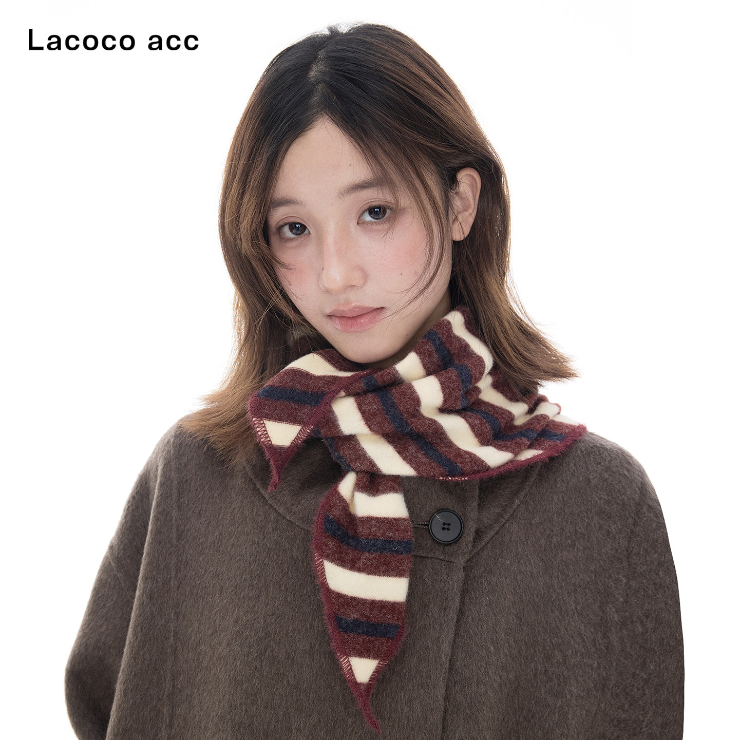 Lacoco经典复古条纹三角巾女图片
