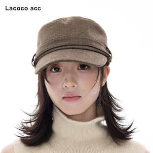 Lacoco气质英伦风平顶鸭舌帽女2026秋季新款宽檐高级感复古马术帽