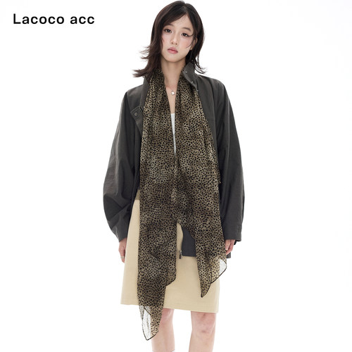 Lacoco复古豹纹薄款围巾女