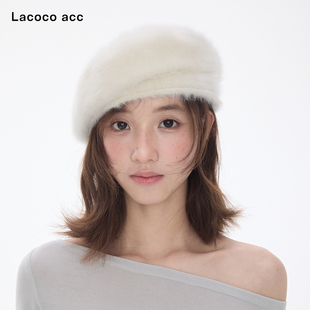 Lacoco 千金风毛绒绒兔毛贝雷帽女2026秋冬保暖氛围感百搭画家帽