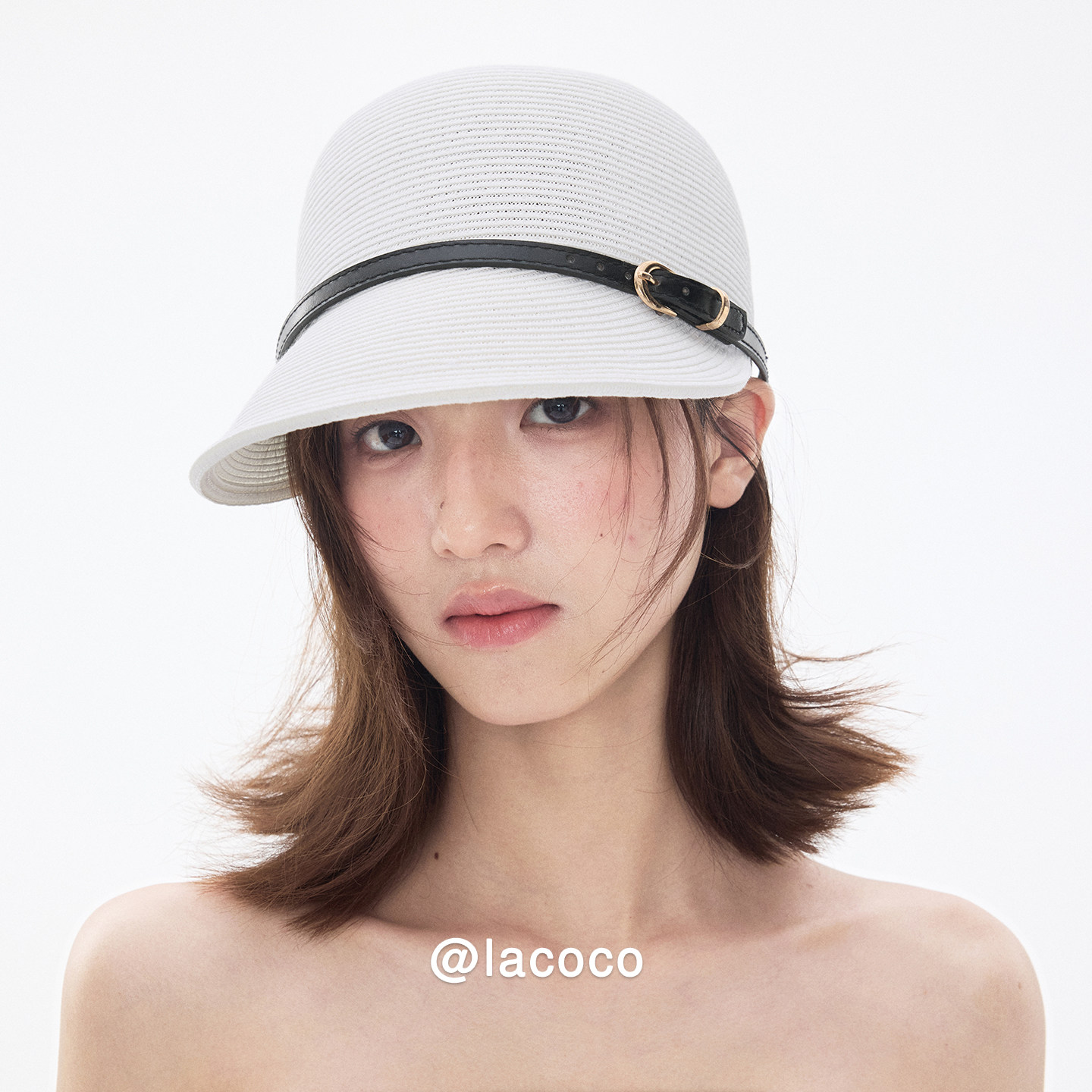 Lacoco日系时尚草编鸭舌帽女图片