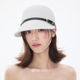 Lacoco 日系时尚草编鸭舌帽女夏季度假防晒马术帽薄款透气骑士帽