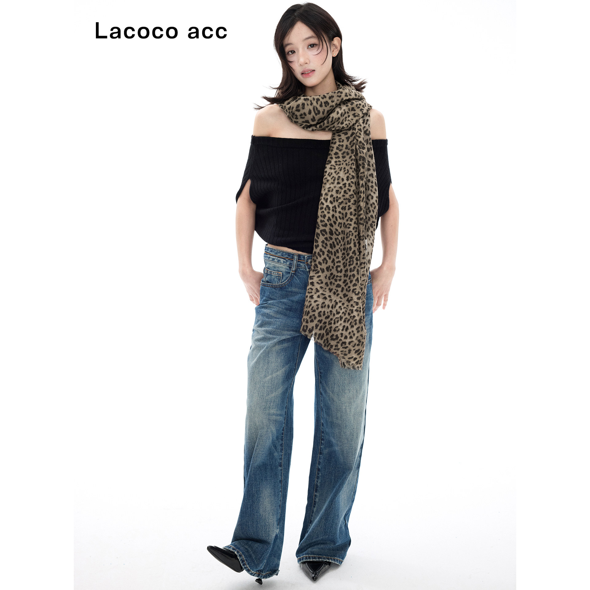 Lacoco千禧辣妹风豹纹丝巾2026秋季氛围感搭薄款围巾时髦百搭披肩