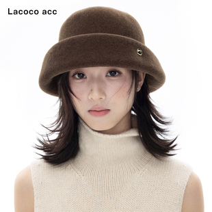 Lacoco 高品质绵羊毛礼帽渔夫帽女2026秋冬复古百搭显脸小贝雷帽