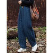 百搭炒色休闲加厚保暖长裤 外穿高端苎麻夹棉裤 子女秋冬新款 棉麻裤