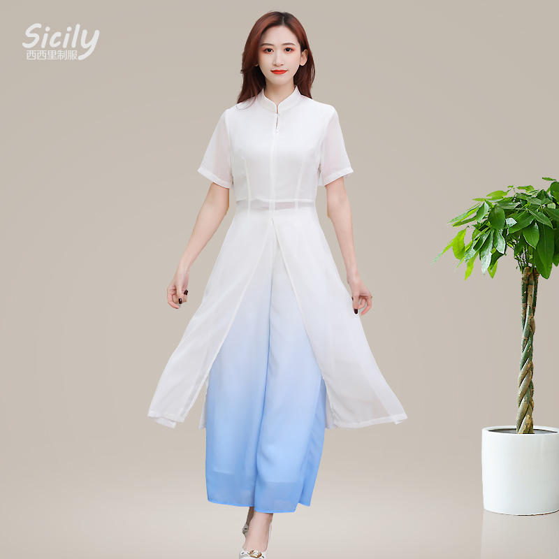 高端SPA养生馆采耳店美容师工作服女气质长款足疗足浴技师服工衣