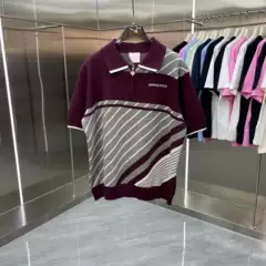 Summer New Style Ca Casa Men's Color-Block Striped Polo Shirt with a Turn-Down Collar, Knitted Sweater, Short-Sleeved, Loose Fit, Trendy and Versatile