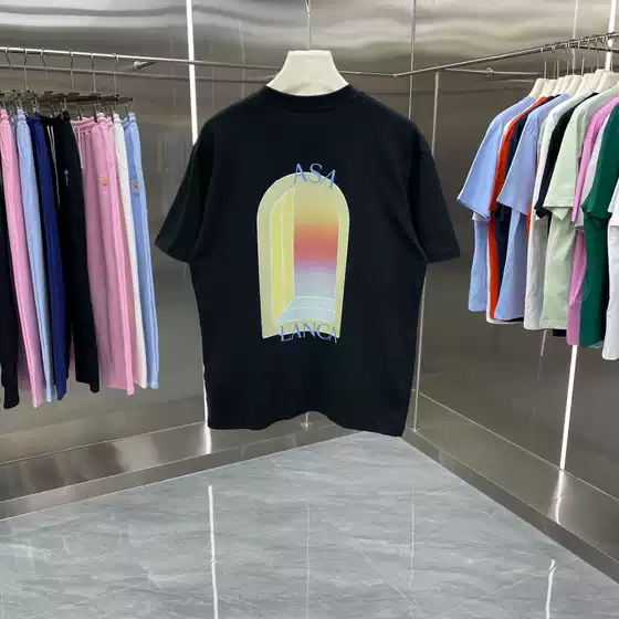 Summer New Style Ca Casa Men's Casual Short-Sleeved T-Shirt with Rainbow Print, Dropped Shoulder Sleeves, Loose Fit, Versatile, Same Style for Men and Women