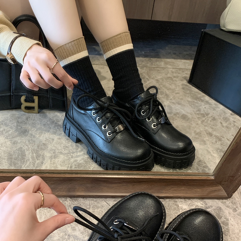 美式厚底增高鞋圆头英伦风小皮鞋