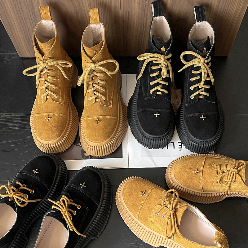 真皮沙漠马丁靴厚底皮鞋女英伦风