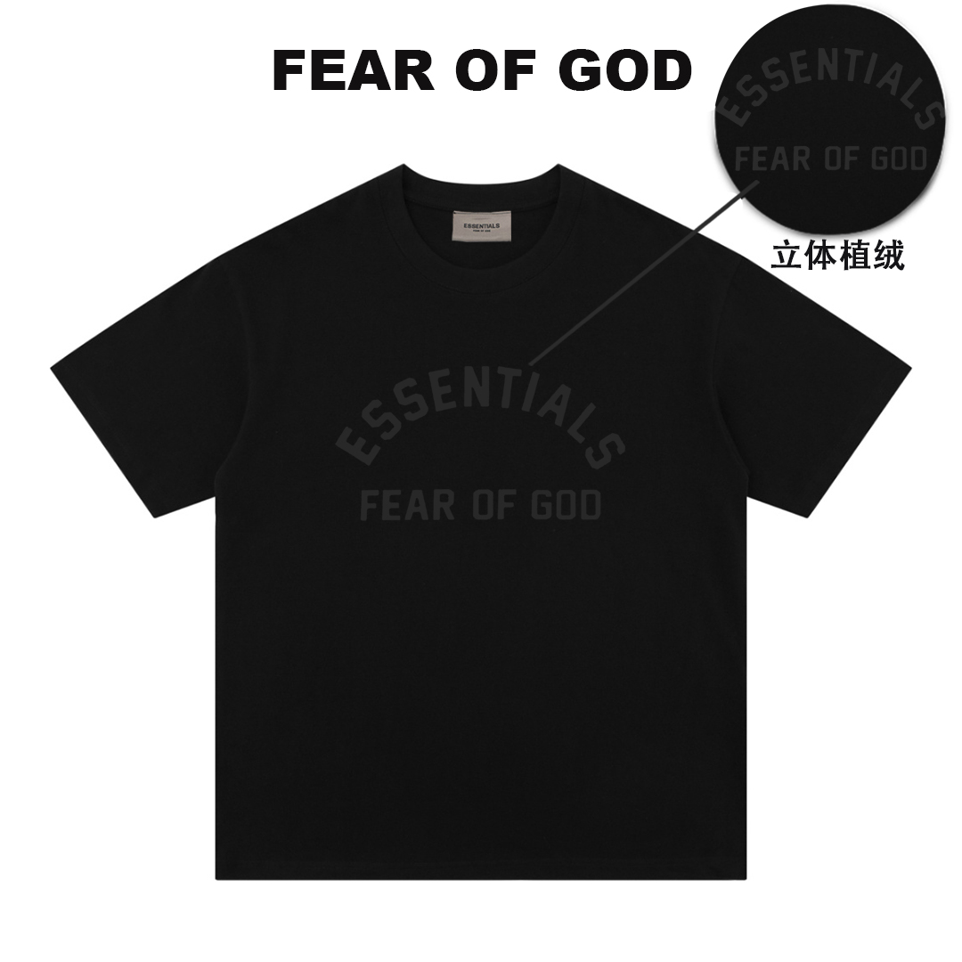 FEAR OF GOD 王嘉尔同款植绒字母短袖ESSENTIALS高街FOG宽松T恤男 男装 T恤 原图主图