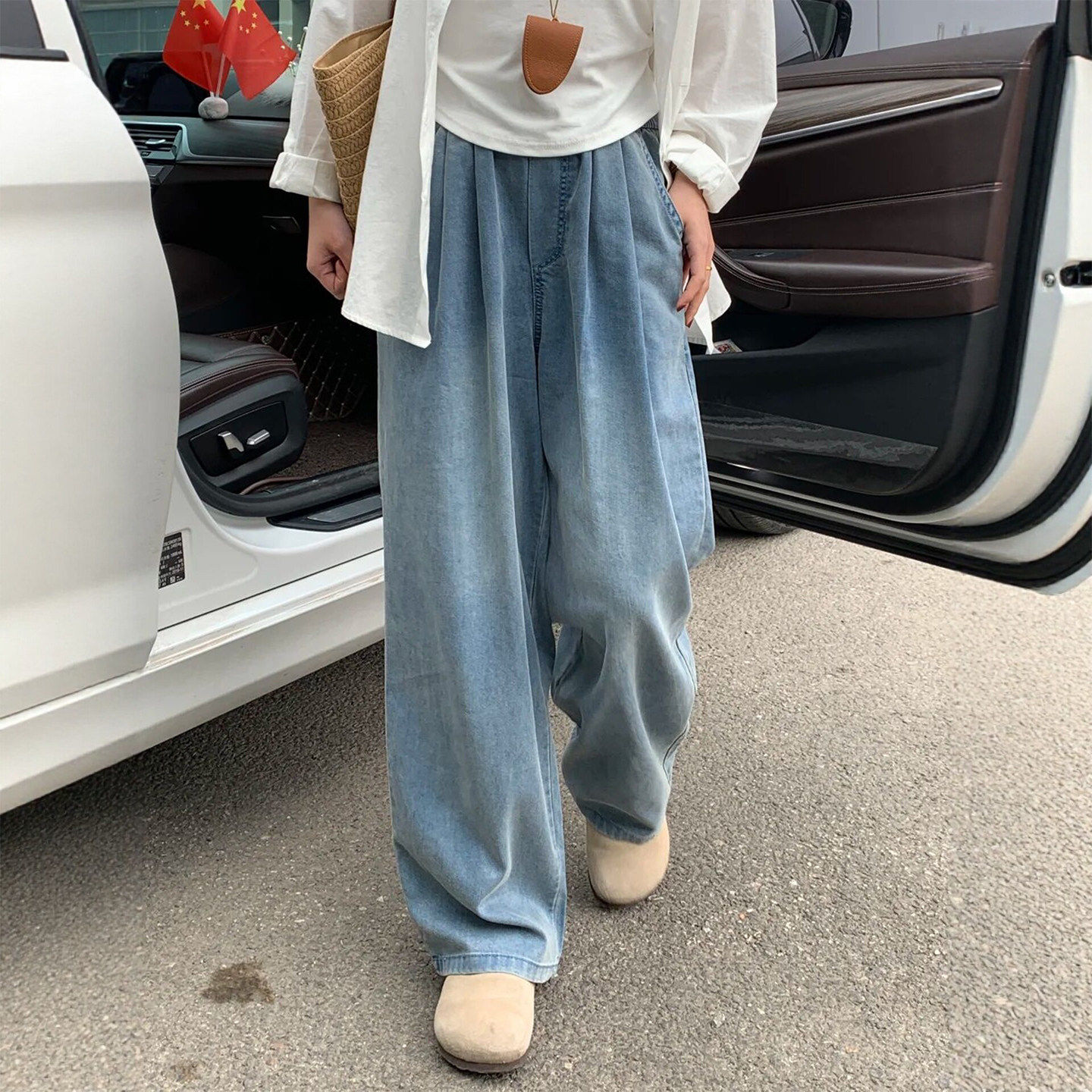 天丝牛仔裤子女夏薄款2026新款直筒宽松小个子高腰垂感慵懒阔腿裤