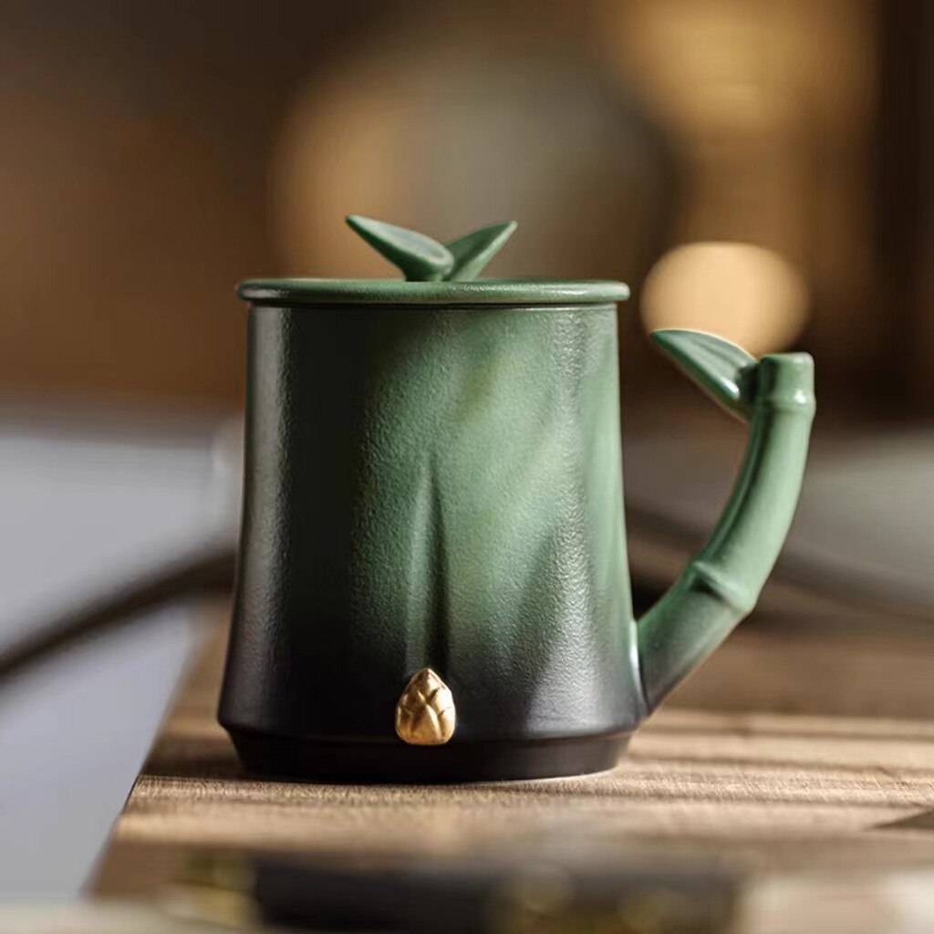 节节高升竹笋墨绿色茶杯故宫陶瓷
