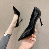 2026年新款 性感漆皮细跟黑色职业百搭尖头单鞋 网红法式 少女高跟鞋