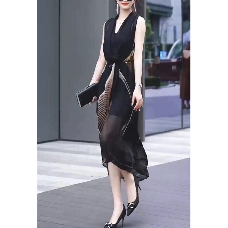 今年流行特惠23278大爱美依缘2025夏季新款无袖印花连衣裙腰带