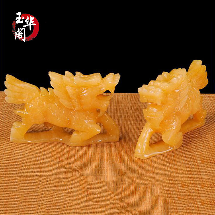 玉石镇宅聚财装饰品客厅麒麟摆件