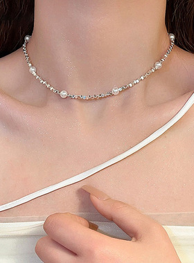 碎银子珍珠项链轻奢锁骨链小众设计高级感颈链2025年新款爆款配饰