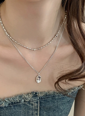 珍珠吊坠项链女款2件套双层叠戴配饰高级感轻奢小众气质锁骨链