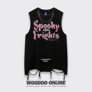 霁月光风 WOODOO 设计师品牌 美式暗黑印花模糊字母挂链 男女背心