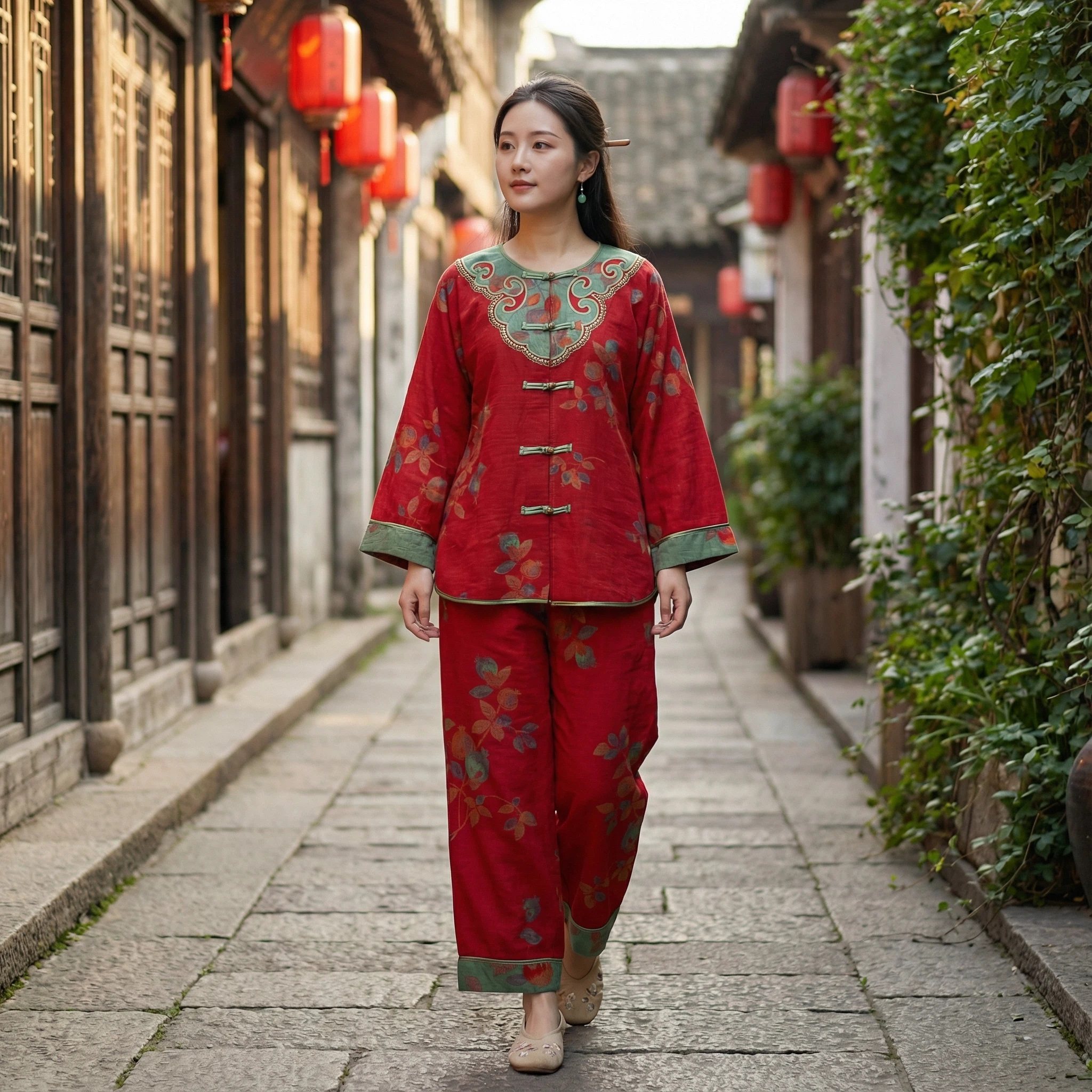 新中式国风色织家居服2025纯棉睡衣套装可外穿四季可穿中年妈妈衣