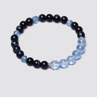 普陀山五行缺水补水天然黑曜石海蓝宝手串海宝蓝招财水晶手链女