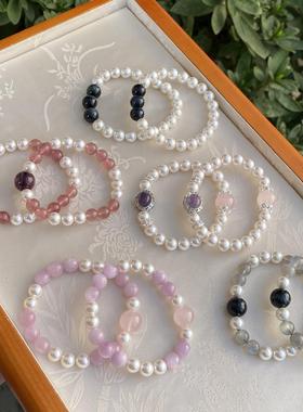 天然淡水珍珠手串粉水晶女款轻奢