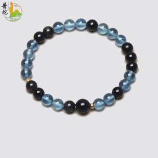 普陀山五行缺水补水天然黑曜石海蓝宝手串海宝蓝招财水晶手链女