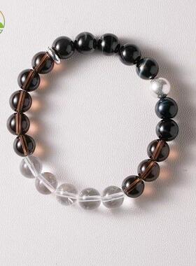 天然蓝色虎眼石手串白水晶招财