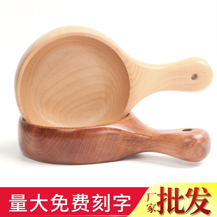 日式 手把碗榉木大号水瓢家用木质沙拉水果木头餐具手柄碗实木碗