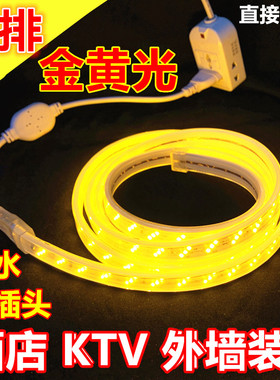 led灯带220v高亮金黄光双排三排180珠2000K黄色防水软条工程家用