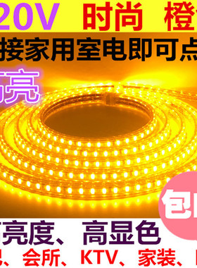LED220V橙色灯带高亮户外防水桔色家装吊顶工程酒吧会所专用灯条