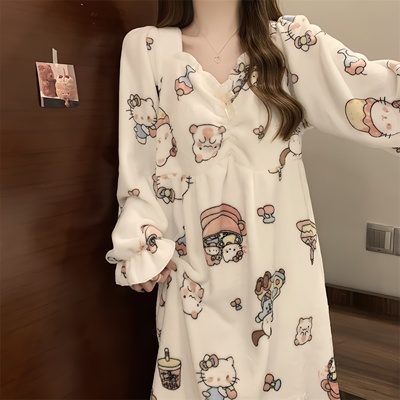 珊瑚绒睡衣女款2025新款冬加厚