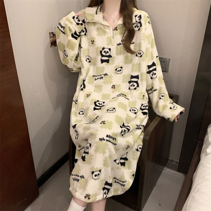 珊瑚绒睡衣女款2025新款秋冬法兰绒长袖睡裙加厚保暖家居服高级感