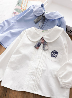 女童衬衫学院春秋翻领